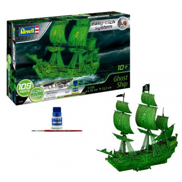 KIT PARA MONTAR REVELL EASY-CLICK NAVIO FANTASMA GHOST SHIP 1/150 109 PEÇAS COMPLETO COM TINTA NIGHT COLOR E PINCEL REV 05435